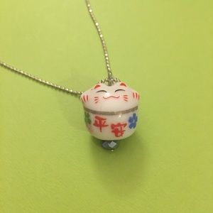 Lucky Cat Charm (ceramic) w/ Chain